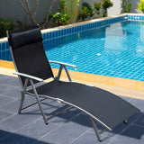 Steel Folding Recliner Garden Sun Lounger With 7 Levels Adjustable Backrest - Velmora