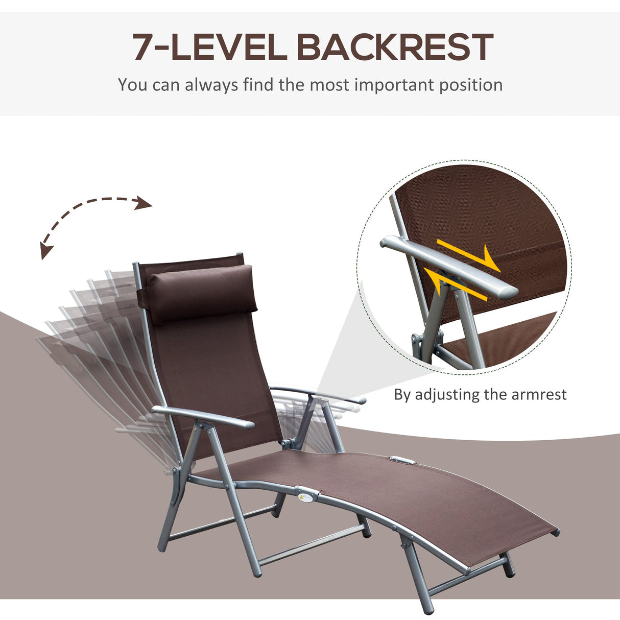 Steel Folding Recliner Garden Sun Lounger With 7 Levels Adjustable Backrest - Velmora
