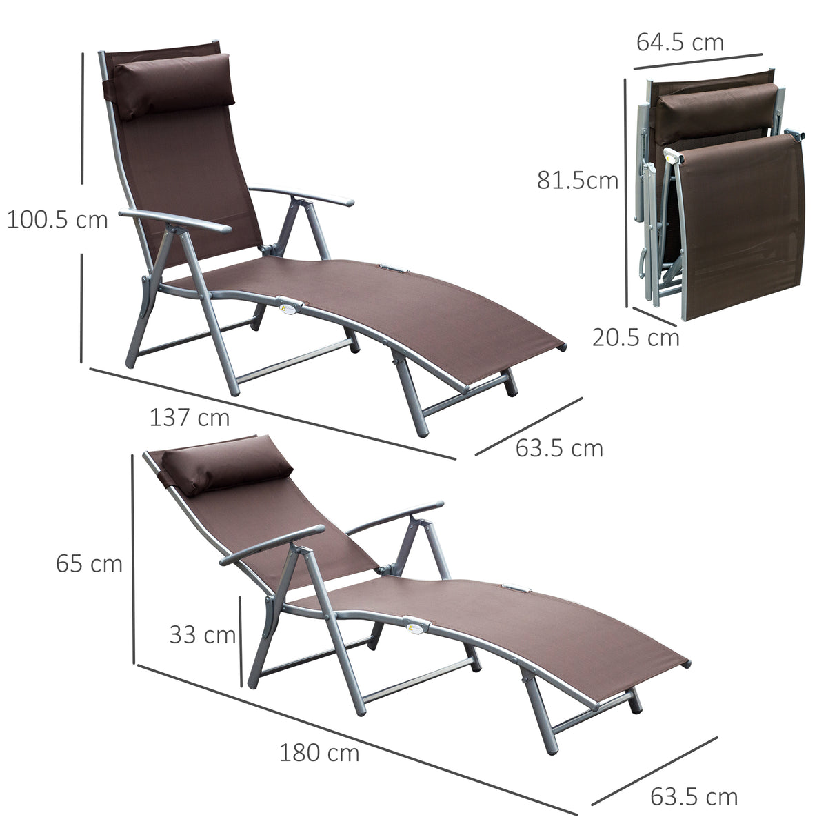 Steel Folding Recliner Garden Sun Lounger With 7 Levels Adjustable Backrest - Velmora