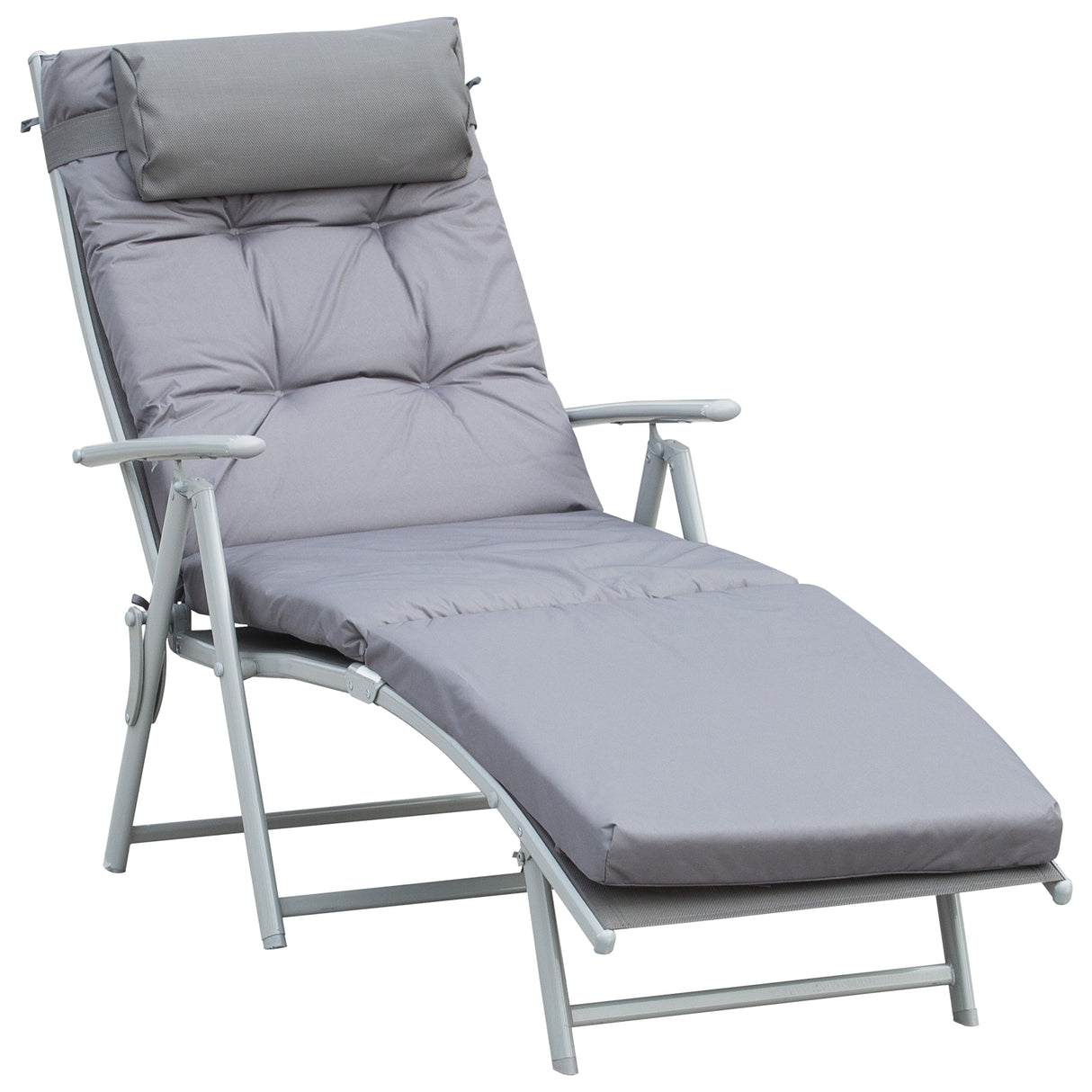 Steel Folding Recliner Garden Sun Lounger With Pillow And Adjustable Backrest - Velmora