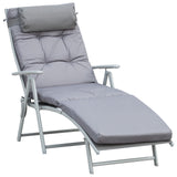 Steel Folding Recliner Garden Sun Lounger With Pillow And Adjustable Backrest - Velmora