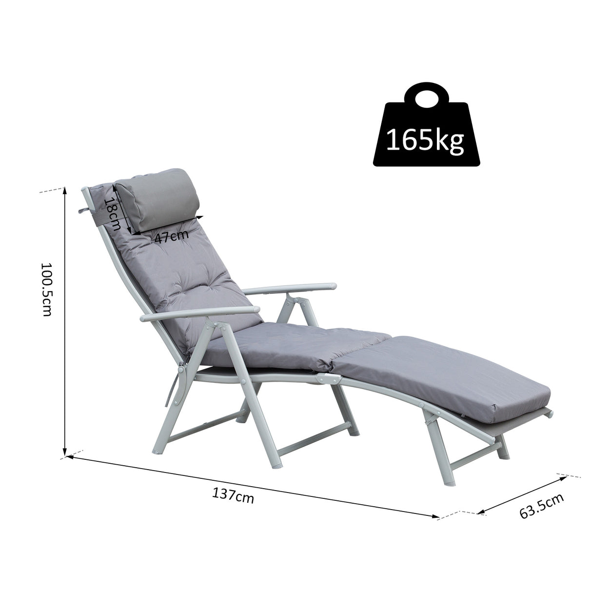 Steel Folding Recliner Garden Sun Lounger With Pillow And Adjustable Backrest - Velmora