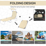 Steel Folding Reclining Garden Sun Lounger With Canopy - Velmora