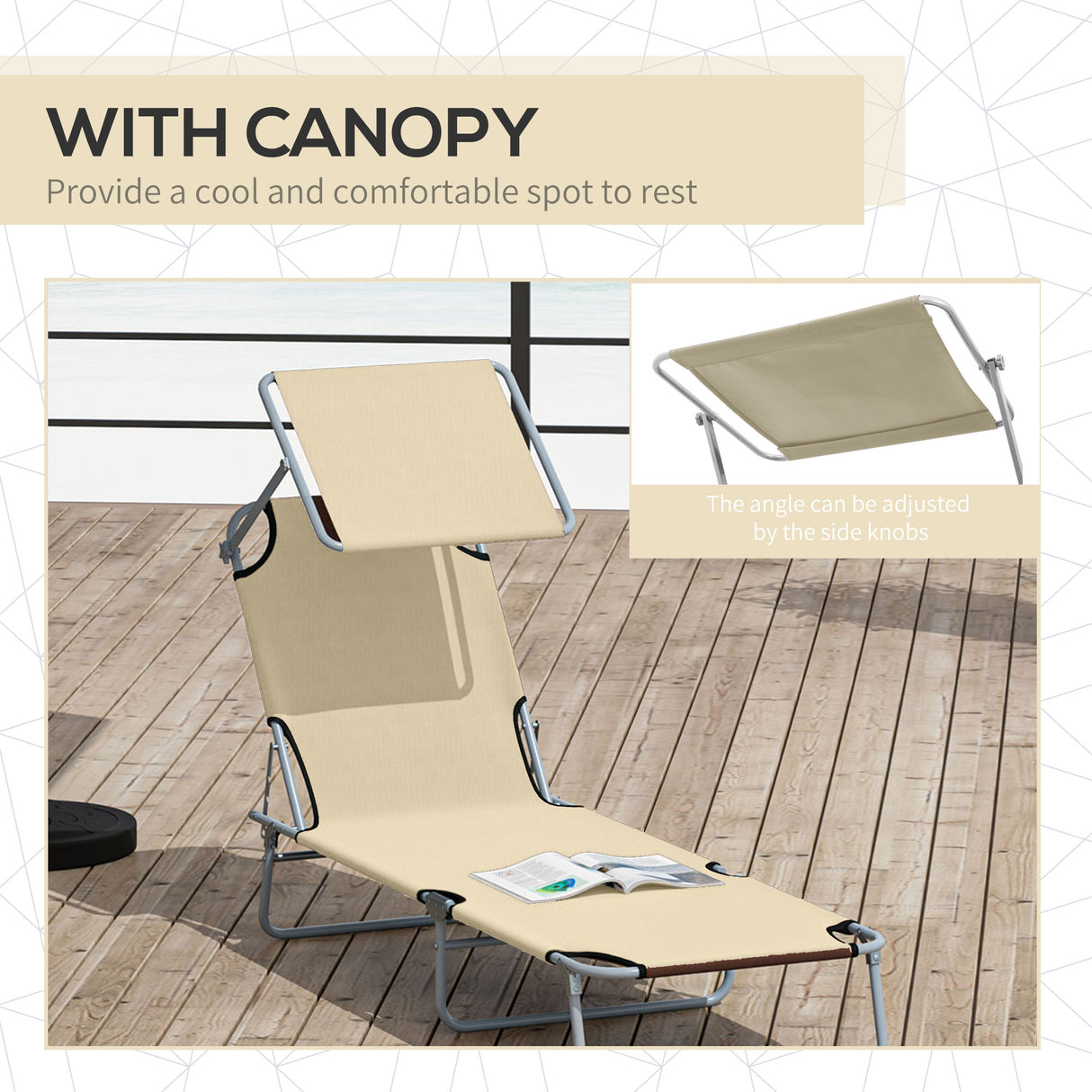 Steel Folding Reclining Garden Sun Lounger With Canopy - Velmora