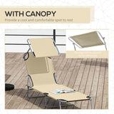 Steel Folding Reclining Garden Sun Lounger With Canopy - Velmora