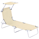 Steel Folding Reclining Garden Sun Lounger With Canopy - Velmora
