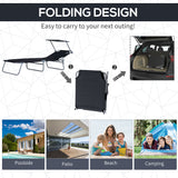 Steel Folding Reclining Garden Sun Lounger With Canopy - Velmora