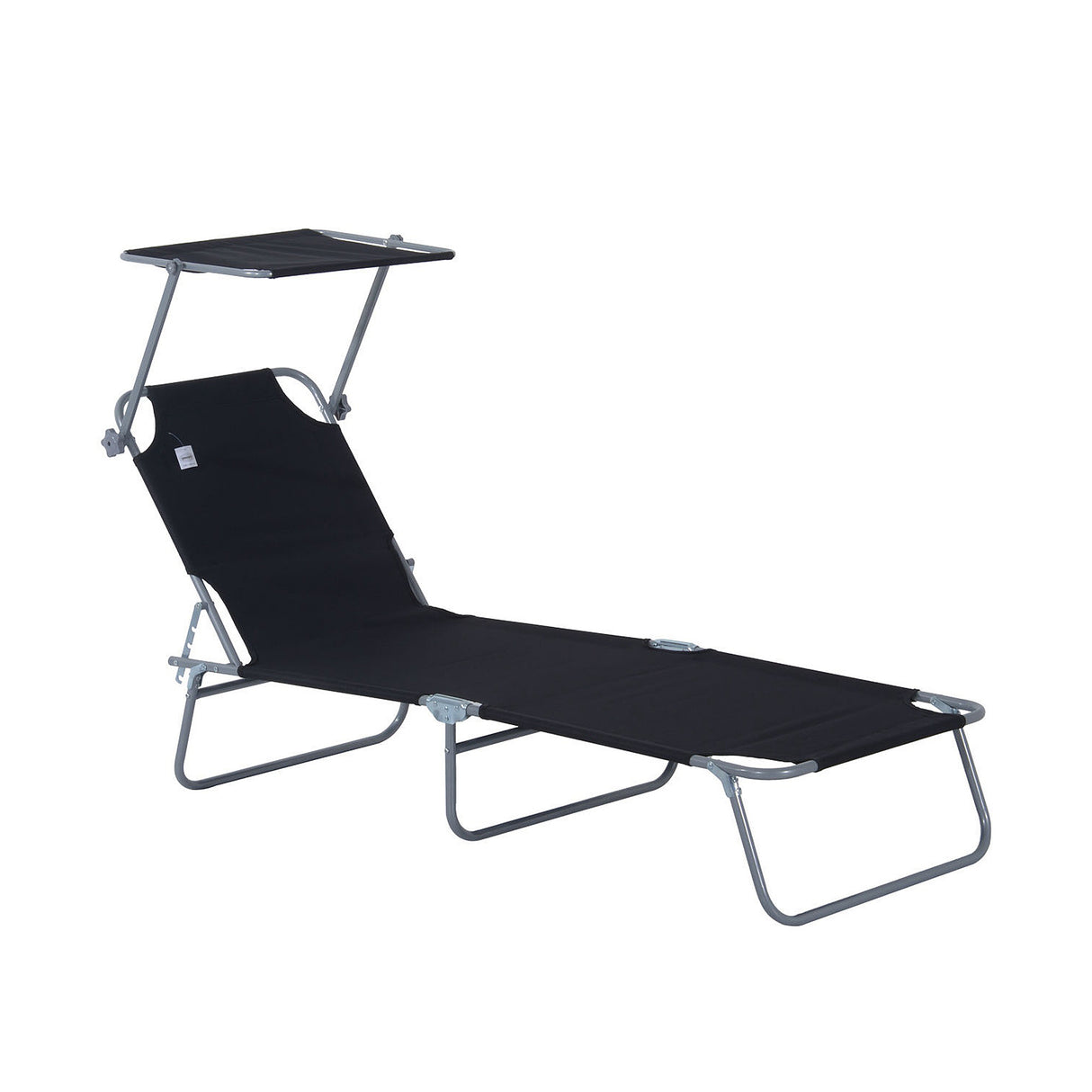 Steel Folding Reclining Garden Sun Lounger With Canopy - Velmora
