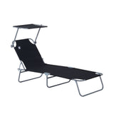 Steel Folding Reclining Garden Sun Lounger With Canopy - Velmora