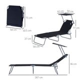 Steel Folding Reclining Garden Sun Lounger With Canopy - Velmora