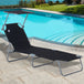 Steel Folding Reclining Garden Sun Lounger With Canopy - Velmora