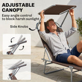 Steel Folding Reclining Garden Sun Lounger With Canopy - Velmora