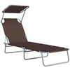 Steel Folding Reclining Garden Sun Lounger With Canopy - Velmora
