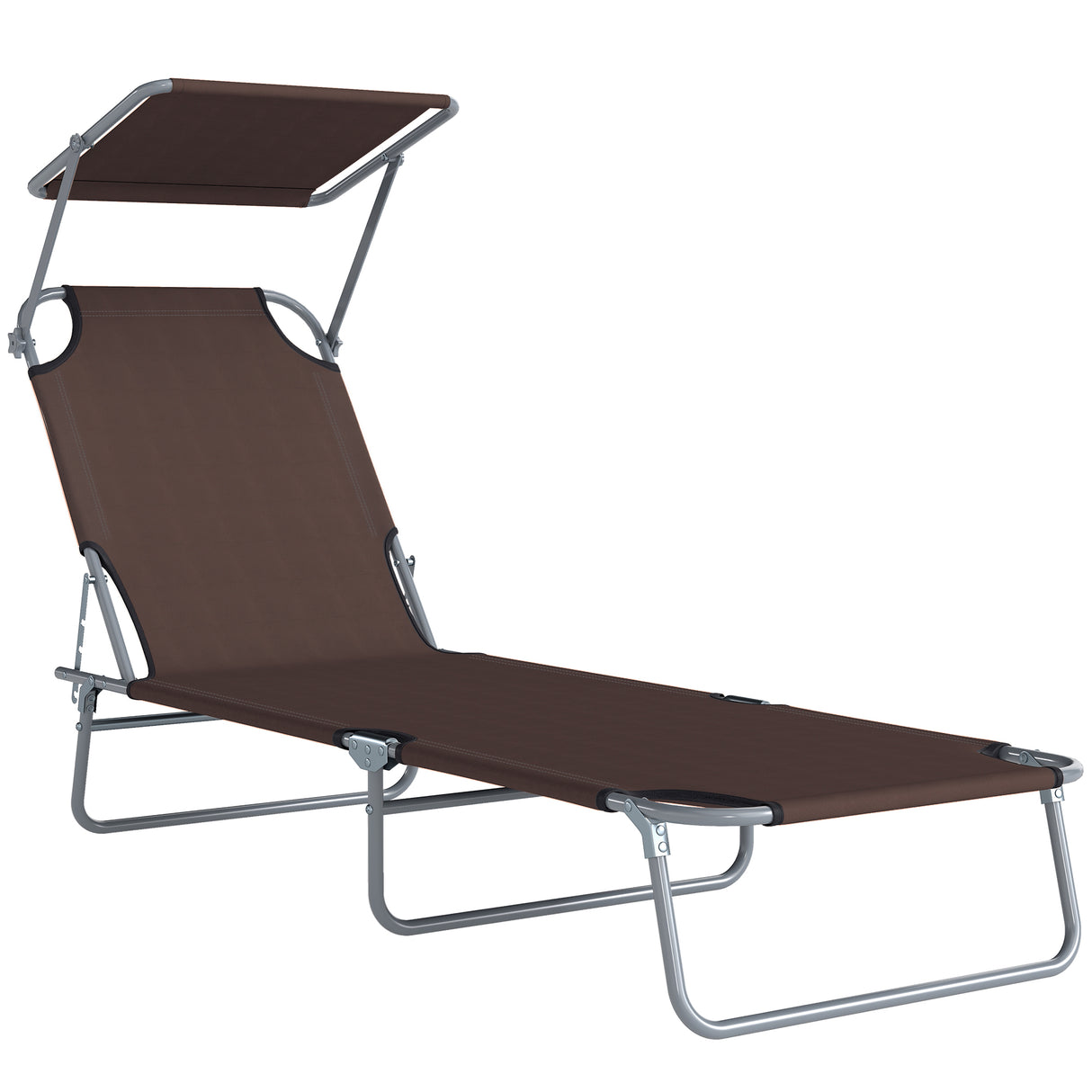 Steel Folding Reclining Garden Sun Lounger With Canopy - Velmora
