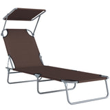 Steel Folding Reclining Garden Sun Lounger With Canopy - Velmora