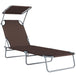 Steel Folding Reclining Garden Sun Lounger With Canopy - Velmora