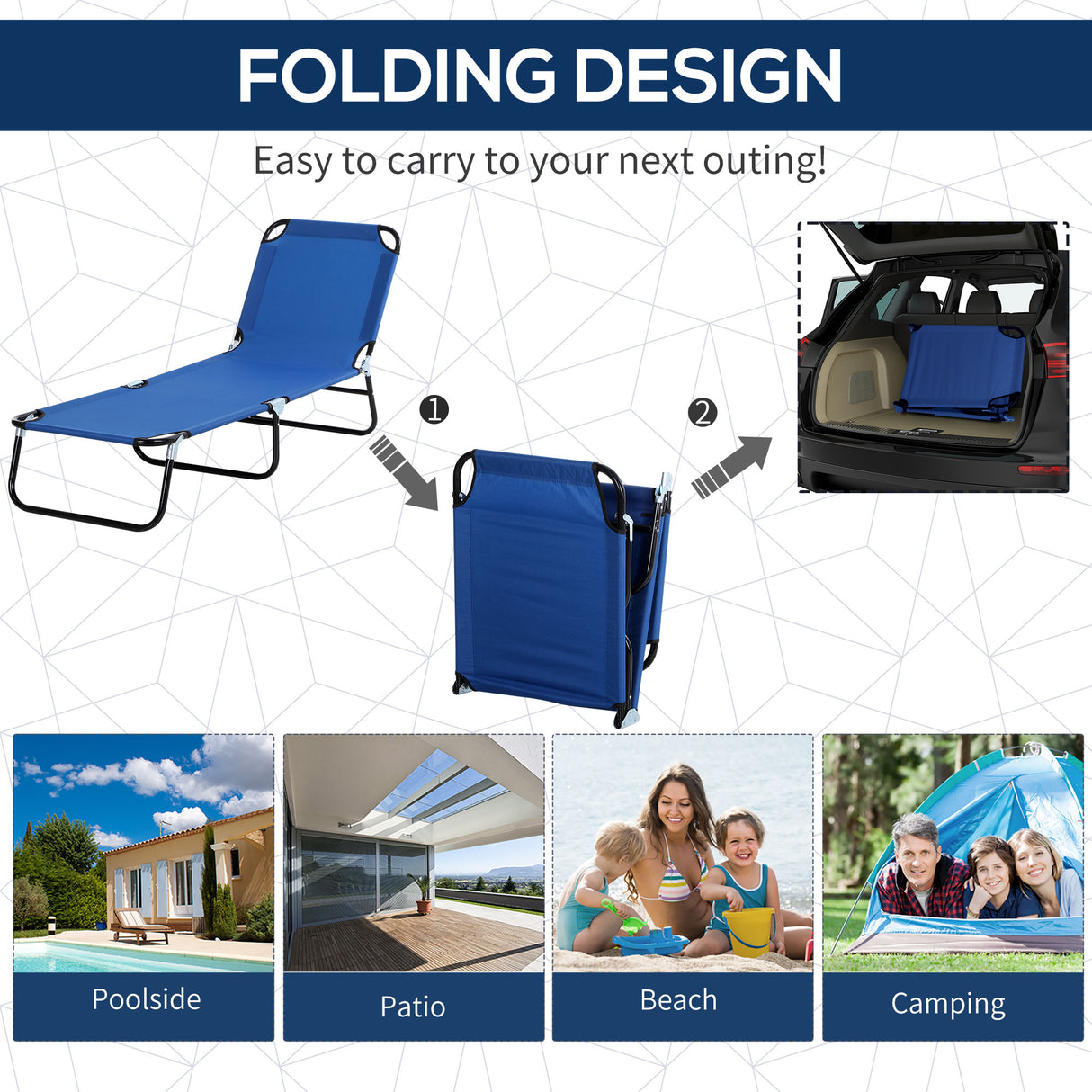 Steel Folding Reclining Garden Sun Lounger With Canopy - Velmora