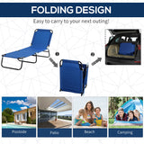 Steel Folding Reclining Garden Sun Lounger With Canopy - Velmora