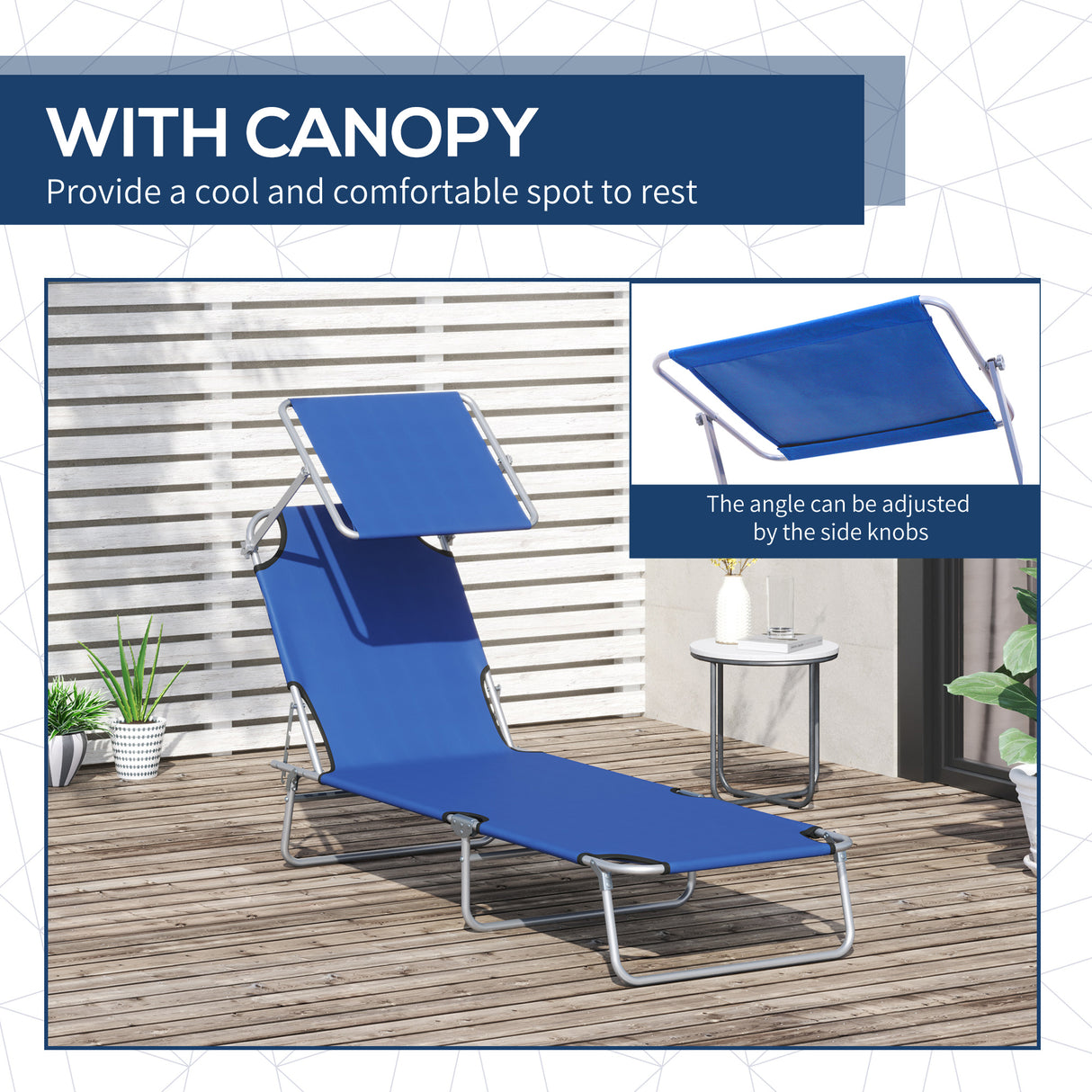 Steel Folding Reclining Garden Sun Lounger With Canopy - Velmora