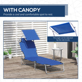 Steel Folding Reclining Garden Sun Lounger With Canopy - Velmora