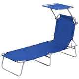 Steel Folding Reclining Garden Sun Lounger With Canopy - Velmora