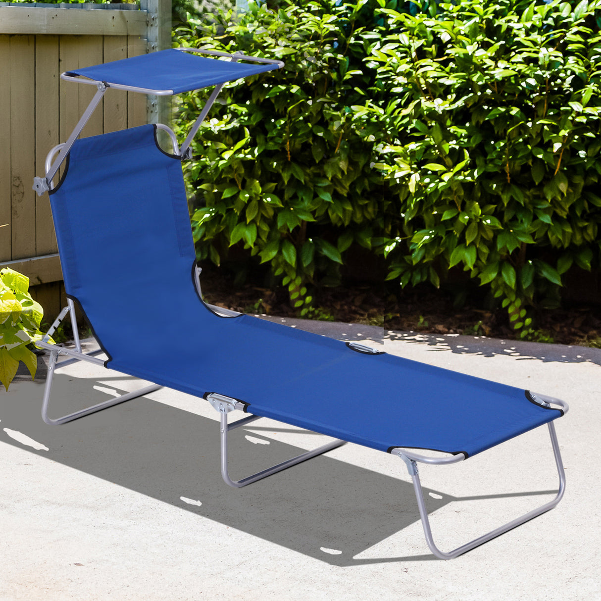 Steel Folding Reclining Garden Sun Lounger With Canopy - Velmora