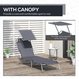 Steel Folding Reclining Garden Sun Lounger With Canopy - Velmora