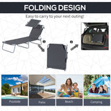 Steel Folding Reclining Garden Sun Lounger With Canopy - Velmora