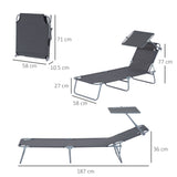 Steel Folding Reclining Garden Sun Lounger With Canopy - Velmora