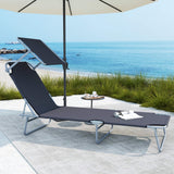 Steel Folding Reclining Garden Sun Lounger With Canopy - Velmora