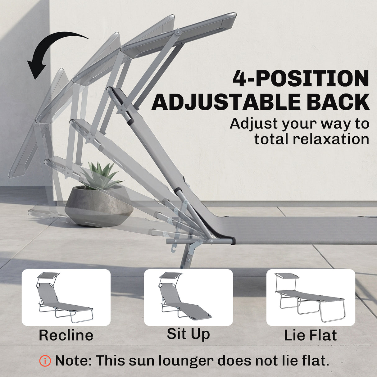 Steel Folding Reclining Garden Sun Lounger With Canopy - Velmora
