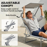 Steel Folding Reclining Garden Sun Lounger With Canopy - Velmora
