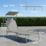 Steel Folding Reclining Garden Sun Lounger With Canopy - Velmora