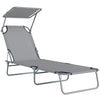 Steel Folding Reclining Garden Sun Lounger With Canopy - Velmora