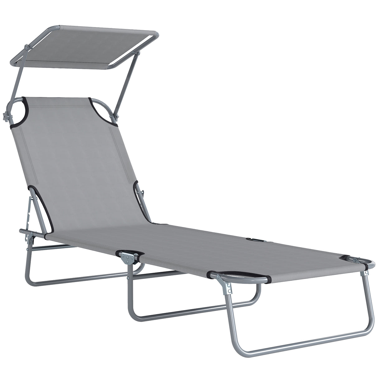 Steel Folding Reclining Garden Sun Lounger With Canopy - Velmora