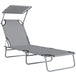 Steel Folding Reclining Garden Sun Lounger With Canopy - Velmora