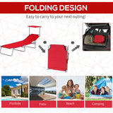 Steel Folding Reclining Garden Sun Lounger With Canopy - Velmora