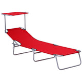 Steel Folding Reclining Garden Sun Lounger With Canopy - Velmora