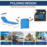 Steel Folding Reclining Garden Sun Lounger With Canopy - Velmora