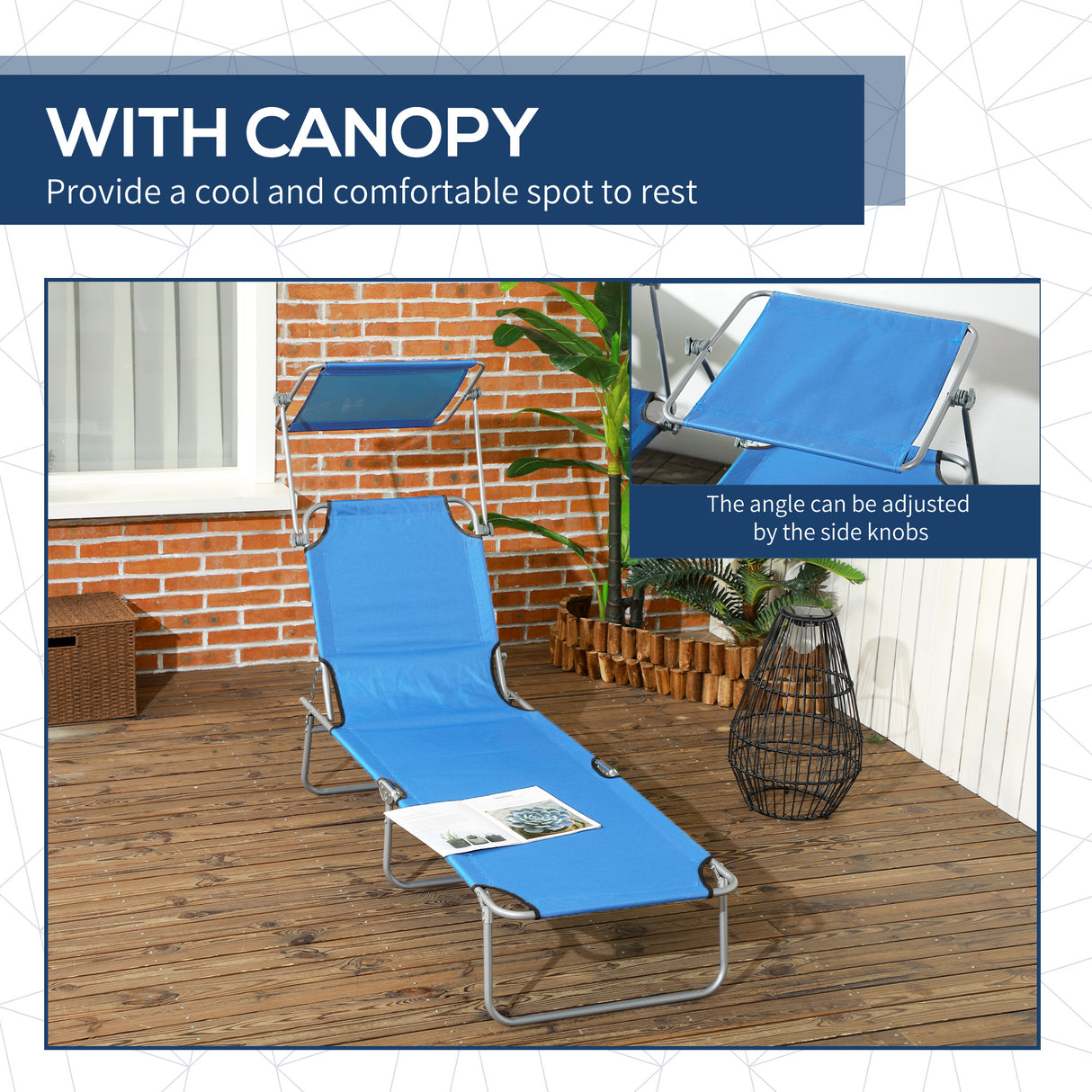 Steel Folding Reclining Garden Sun Lounger With Canopy - Velmora