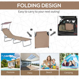 Steel Folding Reclining Garden Sun Lounger With Canopy - Velmora