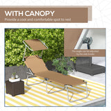 Steel Folding Reclining Garden Sun Lounger With Canopy - Velmora