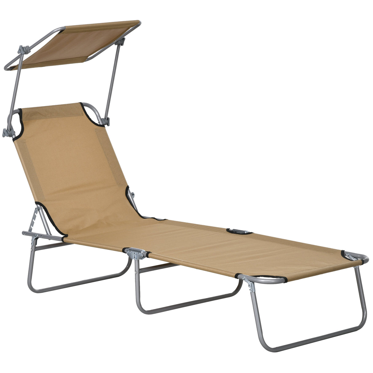 Steel Folding Reclining Garden Sun Lounger With Canopy - Velmora