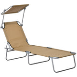 Steel Folding Reclining Garden Sun Lounger With Canopy - Velmora
