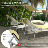 Steel Folding Reclining Garden Sun Lounger in Set of 2 With Canopy - Velmora