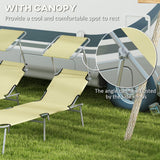 Steel Folding Reclining Garden Sun Lounger in Set of 2 With Canopy - Velmora