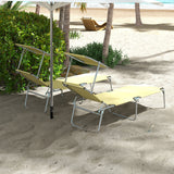 Steel Folding Reclining Garden Sun Lounger in Set of 2 With Canopy - Velmora