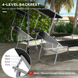 Steel Folding Reclining Garden Sun Lounger in Set of 2 With Canopy - Velmora