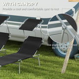 Steel Folding Reclining Garden Sun Lounger in Set of 2 With Canopy - Velmora