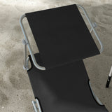 Steel Folding Reclining Garden Sun Lounger in Set of 2 With Canopy - Velmora